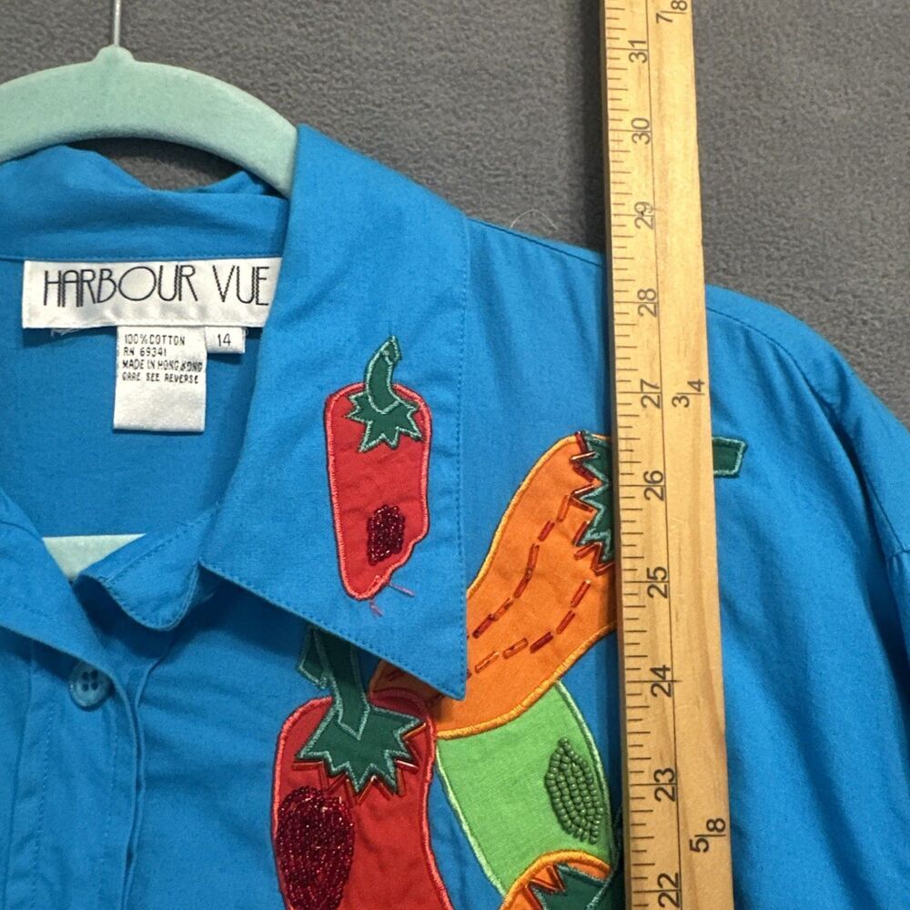 Vintage Harbour Vue Beaded‎ Pepper Button Up Shirt Womens Size 14 Western Fiesta - Picture 2 of 9
